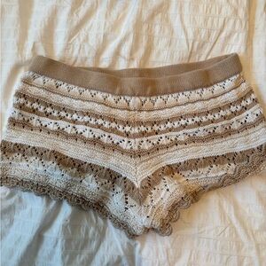 H&M Cream and Tan crochet beach shorts